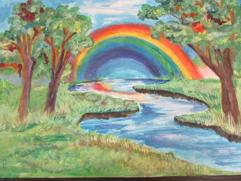Рисунки природа рисовать. Рисунок на тему природа. Пейзаж детский рисунок. Летний пейзаж для детей. Пейзаж с радугой.
