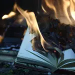на фотографии горит раскрытая книга