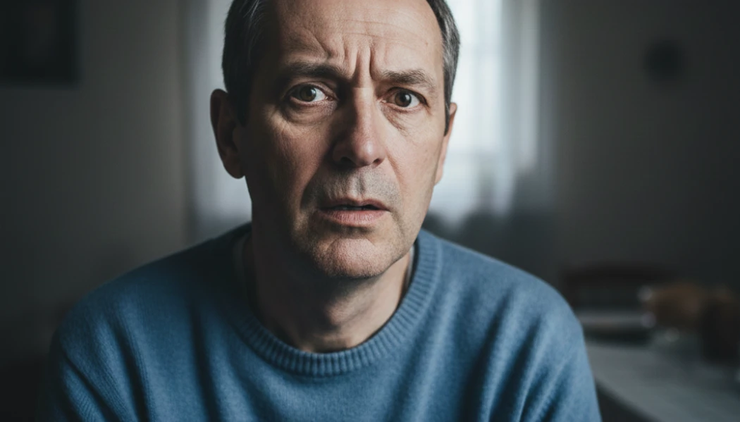 лицо испуганного мужчины, у которого ВИЧ-ассоциированная деменция