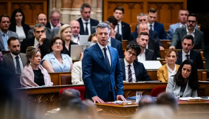 премьер-министр Венгрии Петер Мадьяр в парламенте